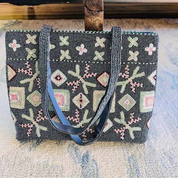 Vtg 80's Comeco Funky Boho Glass Beaded Bag Purse Abstract Geometric 11x8x2 - Picture 1 of 9